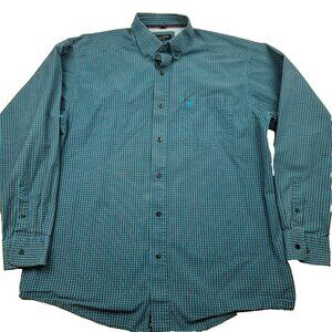 Ariat Mens‎ L Button Down Shirt Blue Black Plaid Long Sleeve Western Equestrian